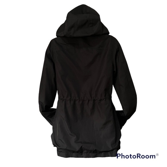 A New Day black mid length zipper snap hoodie windbreaker pockets cinch waist XS - Picture 2 of 14